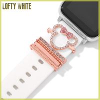 Lofty ชุดตกแต่งสีขาว1ชุดสำหรับสายคาด Apple Watch ตกแต่งชาร์มเฮลโลคิตตี้การ์ตูนสายนาฬิกาอเนกประสงค์ฝังเพชรประดับเครื่องประดับหัวเข็มขัดซิลิโคนอุปกรณ์สายรัดแหวนตกแต่ง