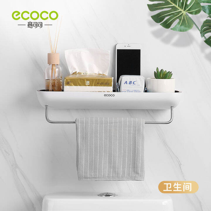 ecoco-ห้องน้ำชั้นวางออแกไนเซอร์ติดผนังบ้านชั้นวางผ้าขนหนูชั้นวางแชมพูที่มีแถบผ้าชั้นเก็บอุปกรณ์ห้องน้ำ