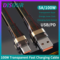 DISOUR 5A 100W USB สายชาร์จที่รวดเร็วโปร่งใสไปยังประเภท-C/microusb/iphone PD TypeC เป็น Typec/ iPhone Orange สายชาร์จภายในสำหรับสายชาร์จถ่ายโอนข้อมูลในสามารถใส่ได้กับ iPhone แอนดรอยด์