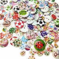 30/50/100pcs/pack random mix 12/13/15/20/25mm printed round wood buttons Handicraft decoration DIY sewing supplies Haberdashery