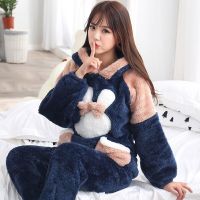 Pyjamas Women Rabbit Adult Animal Pajamas Set Winter Thick Warm Flannel Pijamas Mujer Sleepwear Anime Customes Home Night Wear