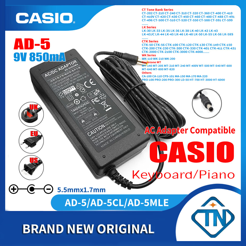 yan AC Adapter Charegr Cord for Casio CT-X700 61-Key Portable Keyboard Power Supply