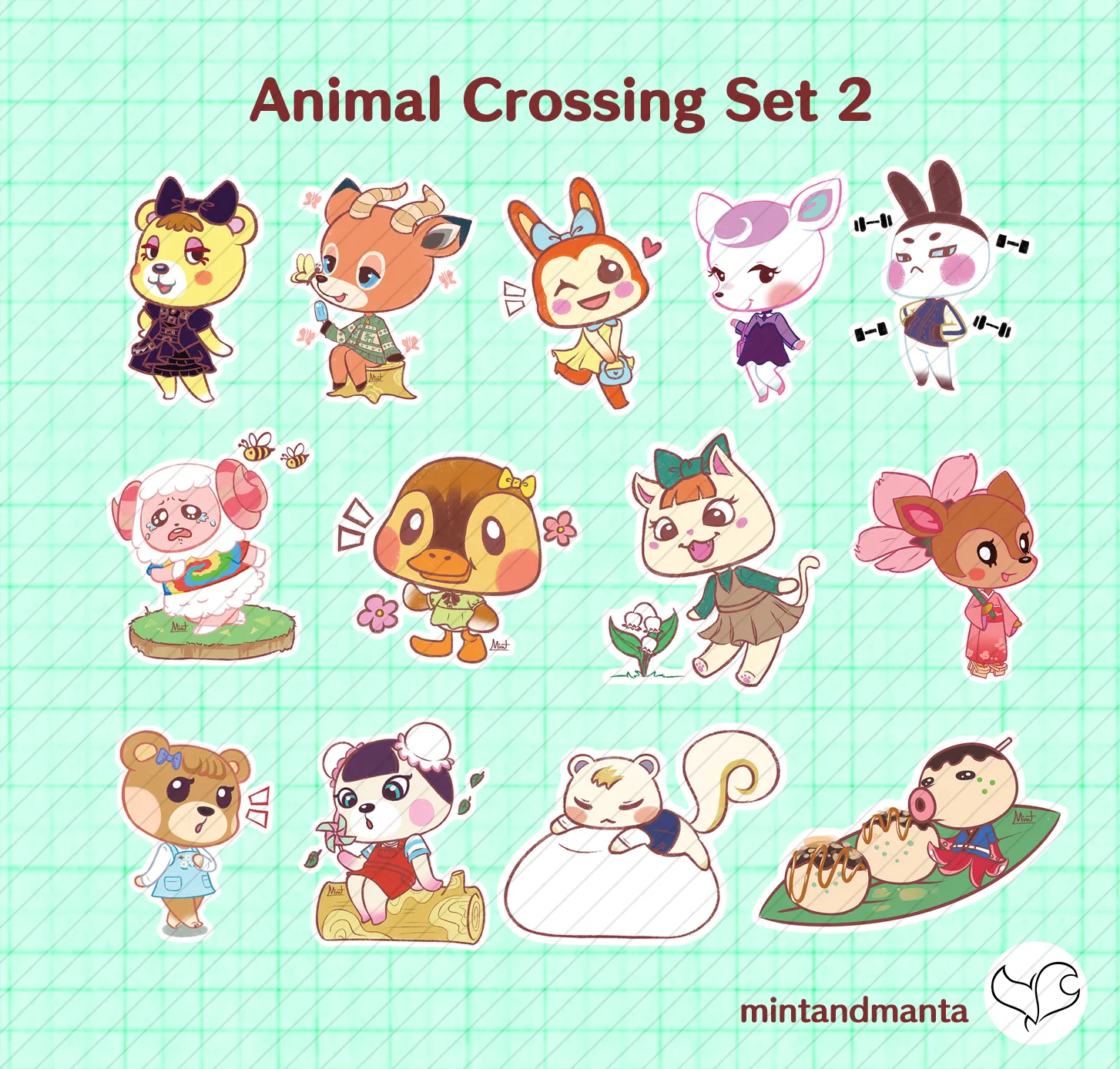 Animal Crossing Stickers Set 2 | Kawaii | Cute Sticker | New Horizon |  Nintendo Games | Tammy, Beau, Bunnie, Diana, Genji, Dom, Molly, Merry,  Fauna, Maple, Pekoe, Marshal, Zucker | Lazada PH