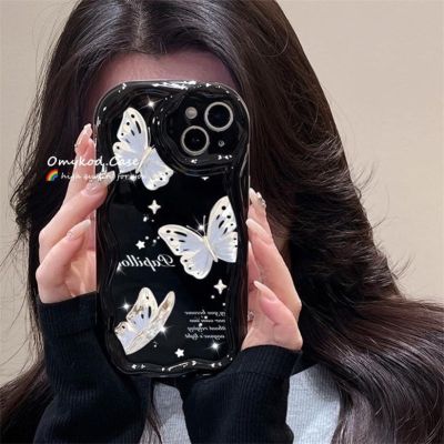 🌈Ready Stock 🏆Compatible For iPhone 15 XR 14 13 11 12 Pro Max 8 7 6 6s Plus SE 2020 XS Max Fashion 3D Wave Black Butterfly Illustration Creative Phone Case Soft Protection Back Cover