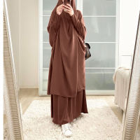 สองชิ้น khimar abaya ผู้หญิงมุสลิมคลุมด้วยผ้า Eid Maxi ชุดกระโปรงชุดสวดมนต์เสื้อผ้าอิสลาม Kaftan รอมฎอน jilbab. เสื้อคลุมอาหรับบราซิล