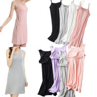 HOT ● Dress With Padding Women Casual Loose Long Fashion Summer Sleeveless Modal Cotton Night Sleepwear Round Neck Ladies Dresses Plus Size Korean Style Pink Black Purple White