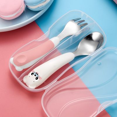 【cw】 Children  39;s Tableware Set 304 stainless steel spoon Fork Infant feeding tableware Baby cartoon spork kids