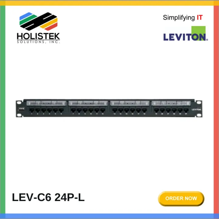 Leviton Cat6 Flat 110-Style Patch Panel, 24-Port, 1RU, Cable Management ...