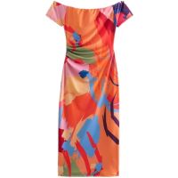 European and American style new fashion trend womens off-shoulder slim printed midi dress 1165141 115