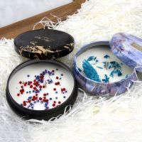 【CW】 Soy Wax Scented Candles with Dried Flowers Tin Can Smokeless Gifts Emergency