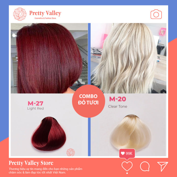 Combo thuốc nhuộm tóc màu đỏ tươi Molokai M27 là sự kết hợp hoàn hảo cho tóc của bạn. Sản phẩm không chỉ mang lại màu sắc đỏ tươi sáng bóng cho mái tóc của bạn, mà còn góp phần cho tóc mềm mượt, chắc khỏe và không làm hại đến sức khỏe.