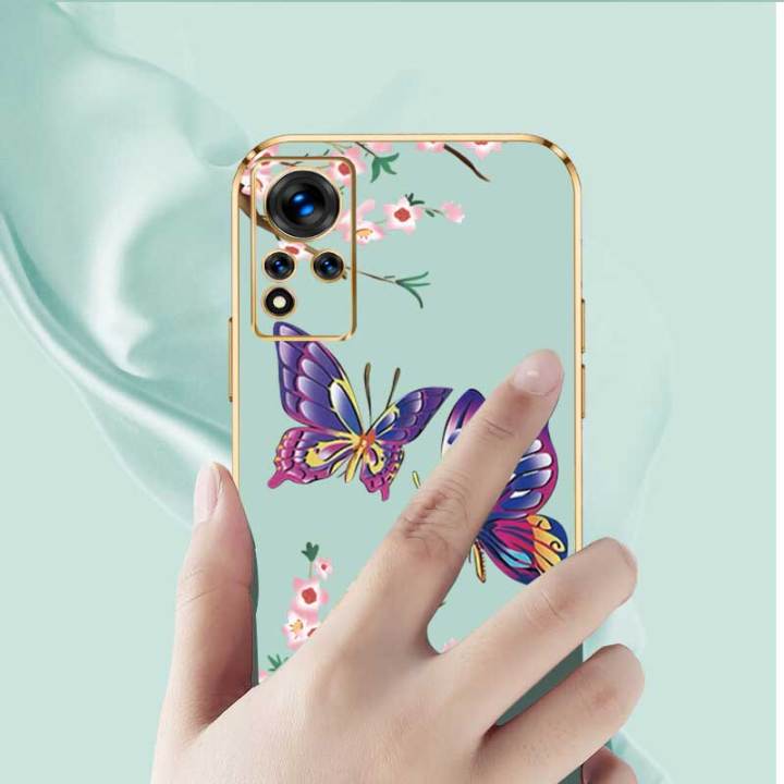 เคสสำหรับ-infinix-note-11-infinix-note-12g88ผีเสื้อสวยหรูหราพร้อมเคสป้องกันกล้องดอกไม้เคสโทรศัพท์ขอบชุบซิลิโคนปกอ่อนพร้อมฟรีสายคล้อง