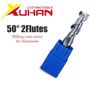 HRC50 2 ขลุ่ยตัดอลูมิเนียมไม้ทองแดงการประมวลผล CNC Router ทังสเตนเหล็ก Sprial Bit Milling Cutter Carbide End Mill