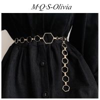 M·Q·S-Olivia โซ่เอวหกเหลี่ยม การตกแต่งโซ่ เข็มขัด โซ่โลหะ แบบยืดหยุ่น แฟชั่นสําหรับผู้หญิง แฟชั่นสําหรับผู้หญิง