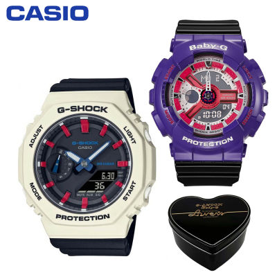 G-Shock Baby-G GMAS2100 BA110 คู่ชายหญิงชุดกีฬานาฬิกาแสดงเวลาคู่กันกระแทกและกันน้ำโลกไฟ LED คนรักกีฬานาฬิการับประกัน 4 ปี BA-110NC-6A GMA-S2100WT-7A2