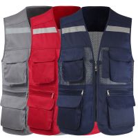 Mens Summer Mesh Fishing Vest Photography Work Multi-Pockets Outdoors Journalists Vest Sleeveless Jackets