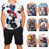 เด็ก S Pider-Man ตัวละครเสื้อยืดท็อปส์ลำลองลูกเรือคอกราฟิกพิมพ์น่ารักเด็กของขวัญวันเกิดเสื้อโคซี่เสื้อยืด