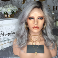 AVEJOICE Lace Front Human Hair Wigs Brazilian Body Wave Remy Hair Bleached Knots 150% Density Ombre Grey Transparent Lace Color ของขวัญ ของขวัญ