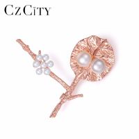 CZCITY Rose Gold Color Luxury Beautiful Plants Natural Pearl Brooches for Women Fashion Bohemian Pins Brooch Jewelry Summer Gift