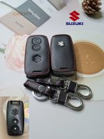 ปลอกกุญแจรถซูซูกิ Suzuki Swift Grand Vitara ซองกุญแจหนังแท้หุ้มรีโมทรถเคสหนังแท้ใส่กุญแจรถยนต์กันรอยกันกระแทกสีดำด้ายแดง