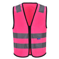 AYKRM เสื้อกั๊กความปลอดภัยการมองเห็นสูงเรืองแสงสีชมพูสะท้อนแสง Workwear Hi Viz พร้อมกระเป๋าและซิปโลโก้ที่กำหนดเองการจราจร