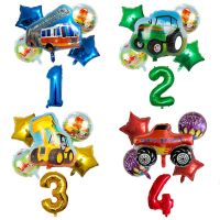 【cw】 6pcs Engineering Tractor Truck Balloons 1 2 3 4 5st Happy Birthday 32 Inch Number Kids