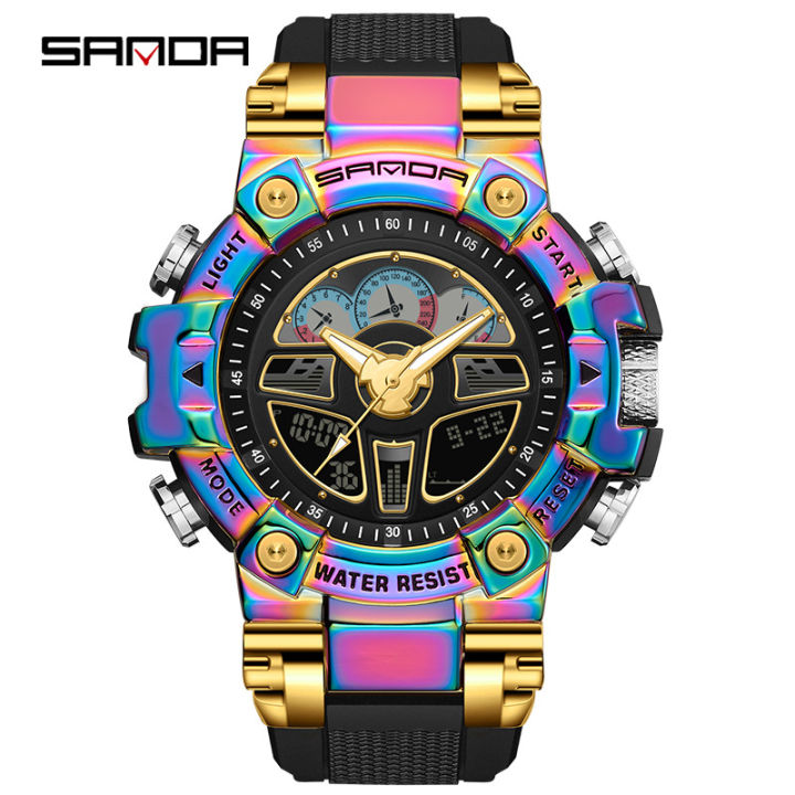 sanda-นาฬิกาข้อมือสปอร์ตแฟชั่น-กันน้ํา-กันกระแทก-มีไฟ-led-50-เมตร-สําหรับผู้ชาย