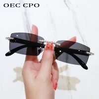 【LZ】♛☜☢  OEC CPO Rimless Diamond Sunglasses Women Vintage Rectangle Sun Glasses Female Shades Rhinestone Square Eyewear Gradient Colors