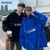 SUPEEON丨เสื้อสเวตเชิ้ตสำหรับผู้ชายดีไซน์ให้สัมผัสแจ็คเก็ตมีหมวกแบบมีซิปครึ่งหนึ่งทรงหลวมเสื้อลำลอง