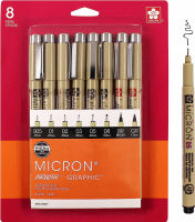 Sakura Pigma 30067 Micron Blister Card Ink Pen Set, Black, 8/Set