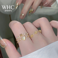 WHC Jewelry แหวนดอกไม้โอปอลรูปหัวใจชุบทองสวยงามสำหรับผู้หญิง