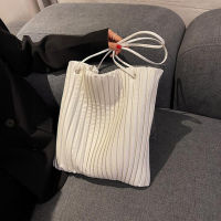 Fashion Pleated Striped Tote Bags For Women Soft PU Leather Shoulder Bag Large Capacity Ladies Travel Handbags