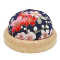 ◊❀◆ Wooden Base Sewing Cushion Polyester Printed Flower Pincushions Home Knitting Pin Holder Red