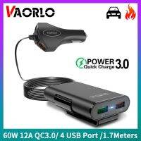 VAORLO 60W 12A QC3.0เร็วที่ชาร์จแบตในรถ4ฮับ USB พอร์ตขยาย1.7M/5/6ft สายพ่วงผู้โดยสารด้านหน้าด้านหลังรถชาร์จได้อย่างรวดเร็ว