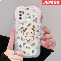 เคส JIUMOO สำหรับ VIVO Y30เคส Y50 Y30i ลายการ์ตูนแมวดอกไม้เนื้อครีมดีไซน์ใหม่ขอบคลื่นนุ่มโปร่งใสลายกล้องถ่ายรูปเคสมือถือฝาครอบป้องกันที่เรียบง่ายอ่อนโยน