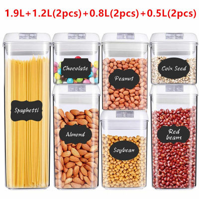 7pcs Airtight Food Storage Containers Set Plastic Jar Kitchen Pantry Clear Organization Sealed Cans Refrigerator Multigrain Tank
