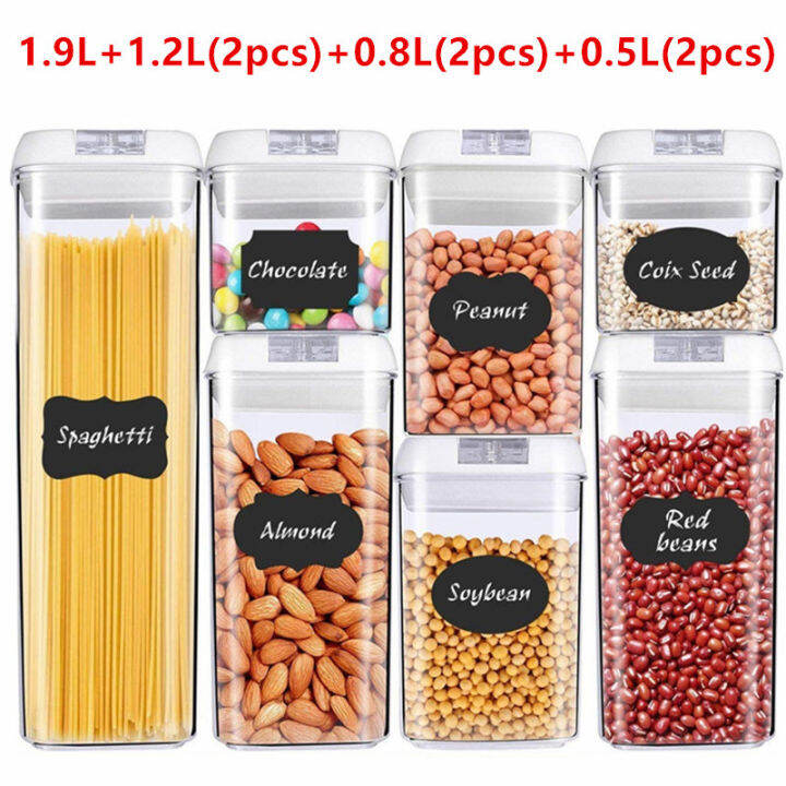 7pcs-airtight-food-storage-containers-set-plastic-jar-kitchen-pantry-clear-organization-sealed-cans-refrigerator-multigrain-tank