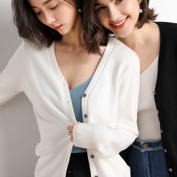 quality-2023-autumn-ol-temperament-korean-style-womens-cardigan-long-sleeve-v-neck-straight-sweater-2023