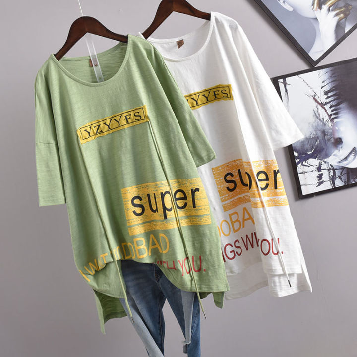 summer-new-korean-leisure-plus-size-loose-women-short-sleeved-t-shirt-cotton-thin-cotton-printed-letters-tops-free-shiping