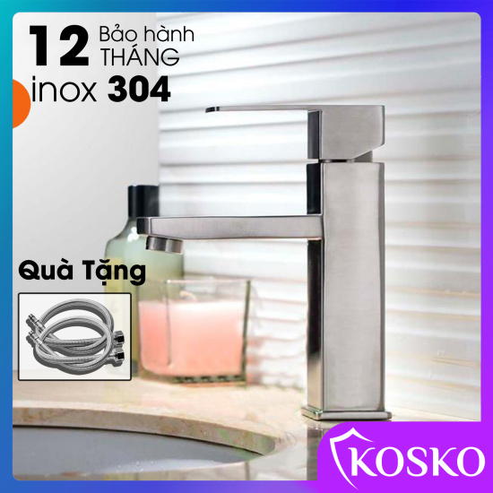 Vòi lavabo nóng lạnh inox sus 304 vuông cao 20cmphù hợp với mọi loại chậu - ảnh sản phẩm 1