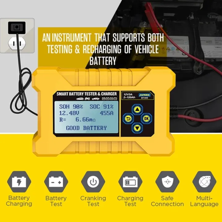 NEW BT380 12V CCA2400 Car Battery Tester Battery Charger Tester