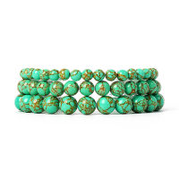 เดิมสีทองกระทู้ Turquoises สร้อยข้อมือผู้หญิงหินธรรมชาติ Quartzs ลูกปัดยืดสร้อยข้อมือจักรรักษาเรกิเครื่องประดับ