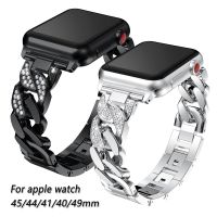 ✾☜✈ Bling Diamond สายโลหะสำหรับ Apple Watch 6 7 8 41mm 45mm 49mm สำหรับ Apple Watch 5 SE 40mm 44mm 38/42mm Wristband