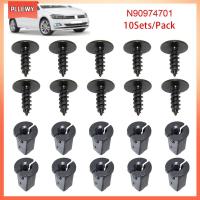 PLLEWY 10Sets สแปลชการ์ดซุ้มล้อ Torx สกรูฝาครอบเครื่องยนต์ สลักเกลียวยึด พร้อมฐานรอง คลิปป้องกันน้ำกระเซ็นมีซับใน ทนทานต่อการใช้งาน สากลสากลสากล N90974701 ที่นั่ง VW Audi