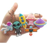 Cute Space Astronaut Rocket UFO Alien Keychain Kids Soft PVC Keyring For Kids Party Gift