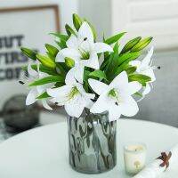 Hot 5 Pieces Home Living Room Decor White Pink 30cm Real Touch Plastic Lily Wedding Events Party Favor Artificial Flowers