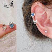 We Flower 2ชิ้น S925เกาหลีประกาย Zircon ผีเสื้อสีฟ้าโอปอลต่างหูตุ้มหูหัวใจผู้หญิงหญิงสาวเก๋ไก๋ไม่ก่อให้เกิดอาการแพ้เครื่องประดับอัญมณีต่างหูสกรูความรัก