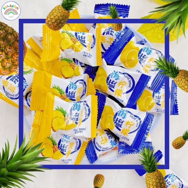 สุดคุ้มซื้อ1แถม1-ลูกอมผลไม้-ลูกอมรสสับปะรด-ลูกอมสับปะรด-salted-pineapple-lemon-1-ชิ้น-3-กรัม-จำหน่าย-50-100-ชิ้น-หวานๆป่นเค็มๆ-สายปาร์ตี้ต้องชอบ