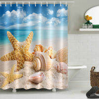 【Best-Selling】 Ingco mall อุปกรณ์ห้องน้ำ59 "X 71" Digital Print Beach Starfish ม่านอาบน้ำโพลีเอสเตอร์กันน้ำ + ตะขอ