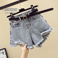 COD jfdss SUXI Hole Denim Shorts Women Summer High Waist Korean Loose Irregular Wide Leg New